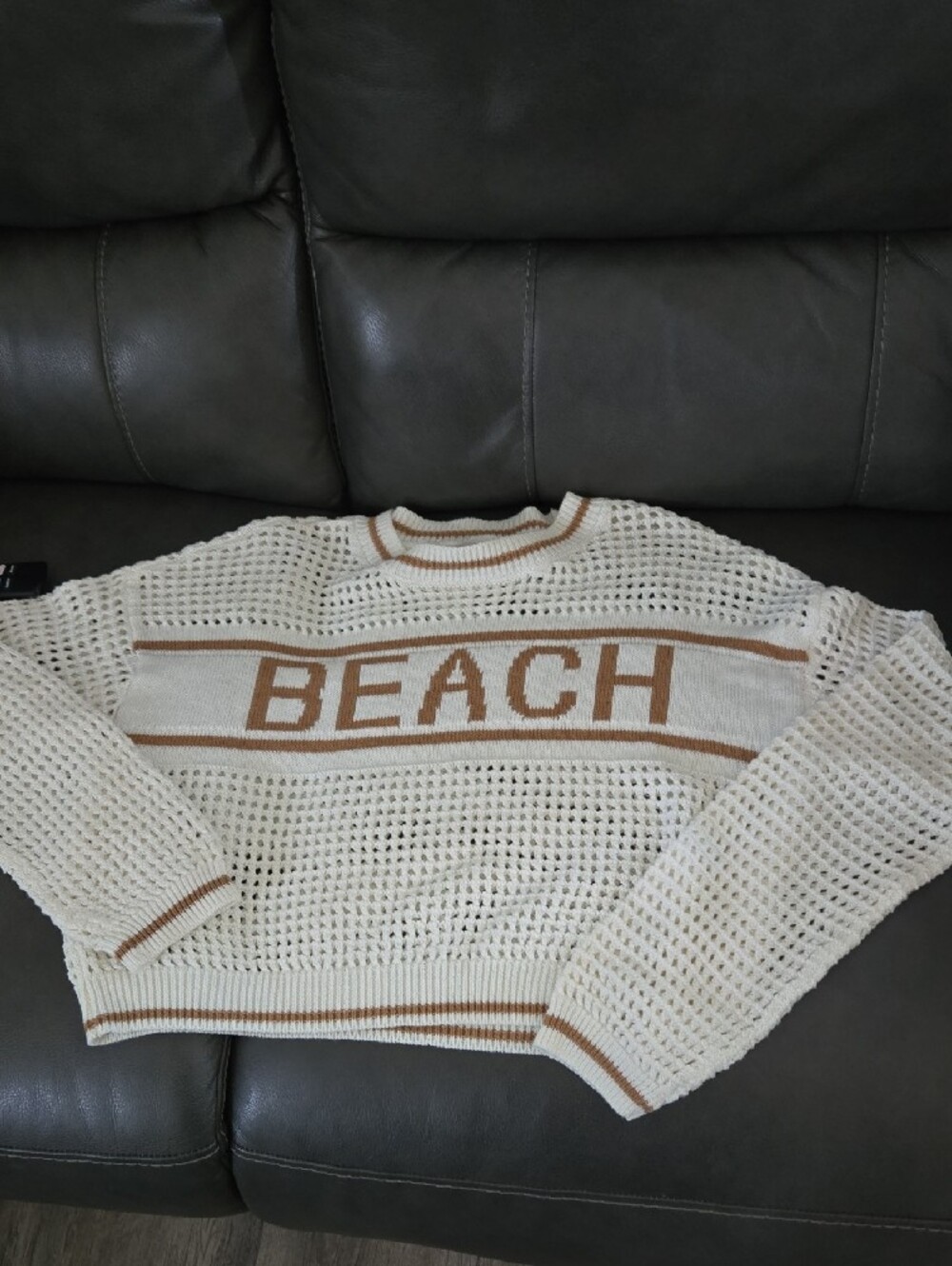 SO Cream Open-Knit 'BEACH' Crewneck Sweater - Picture 2 of 3